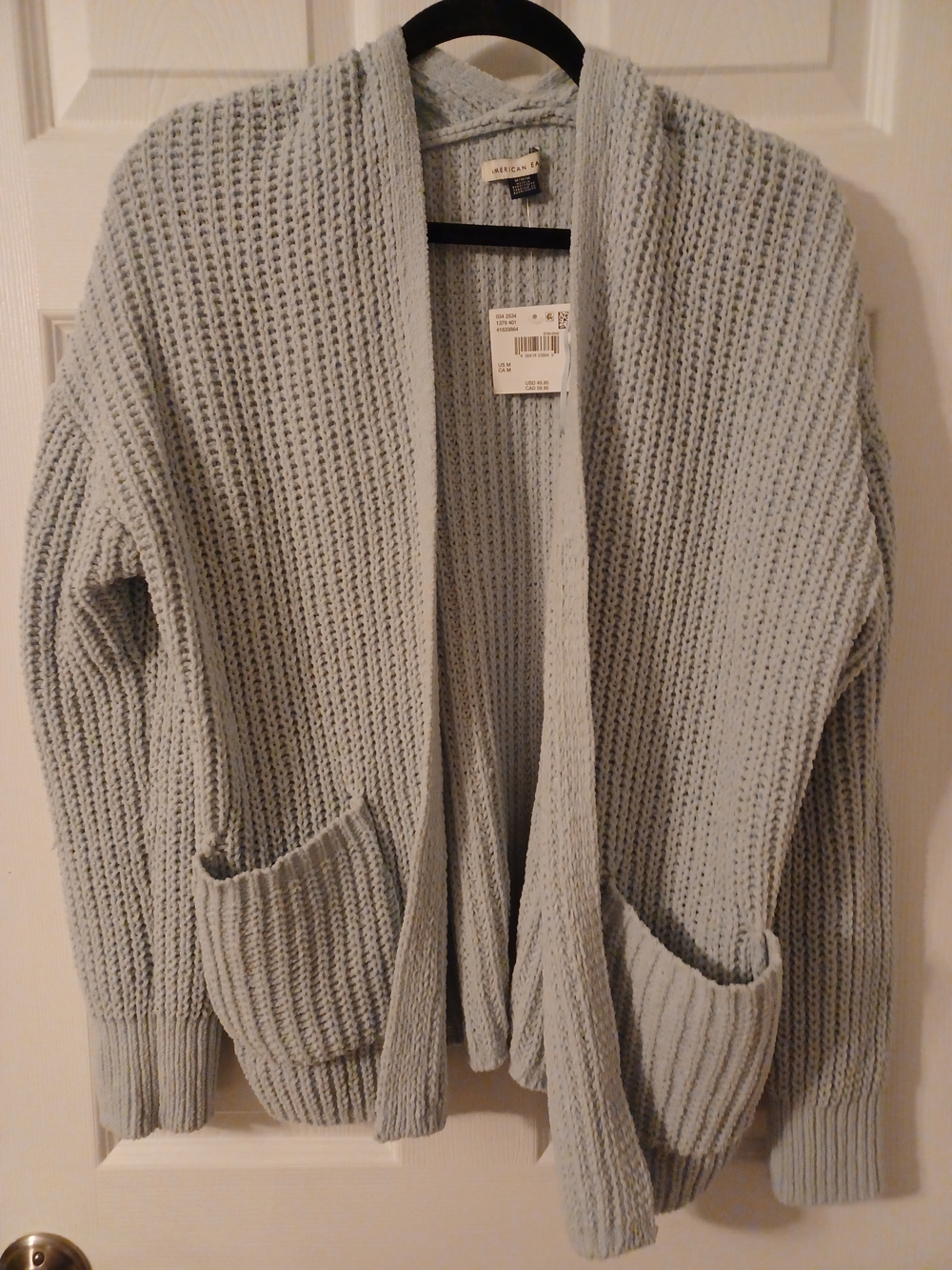 American Eagle Outfitters Light Blue Open-Front Chunky Cardigan
